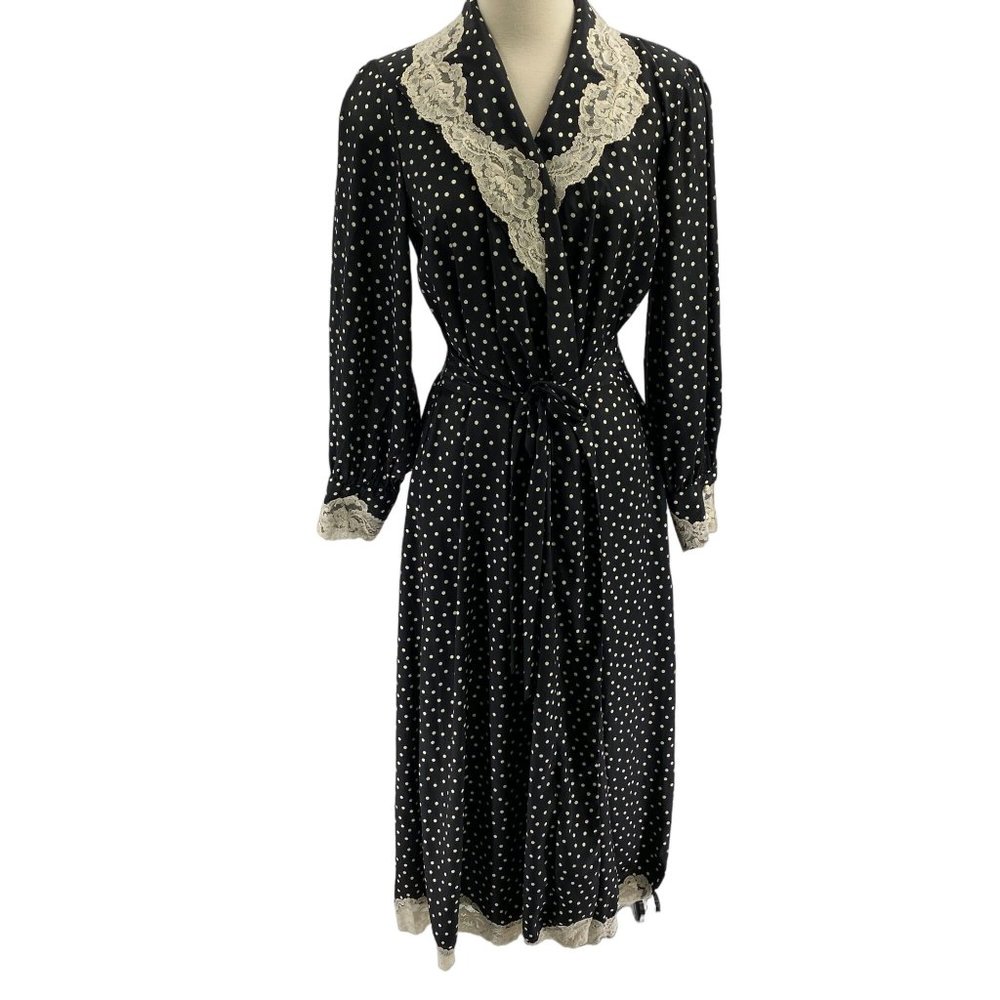 Victorias Secret black white polka dot robe size small gold label VTG sexy lace